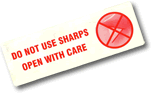 Do Not Use Sharps Open With Care Sticker